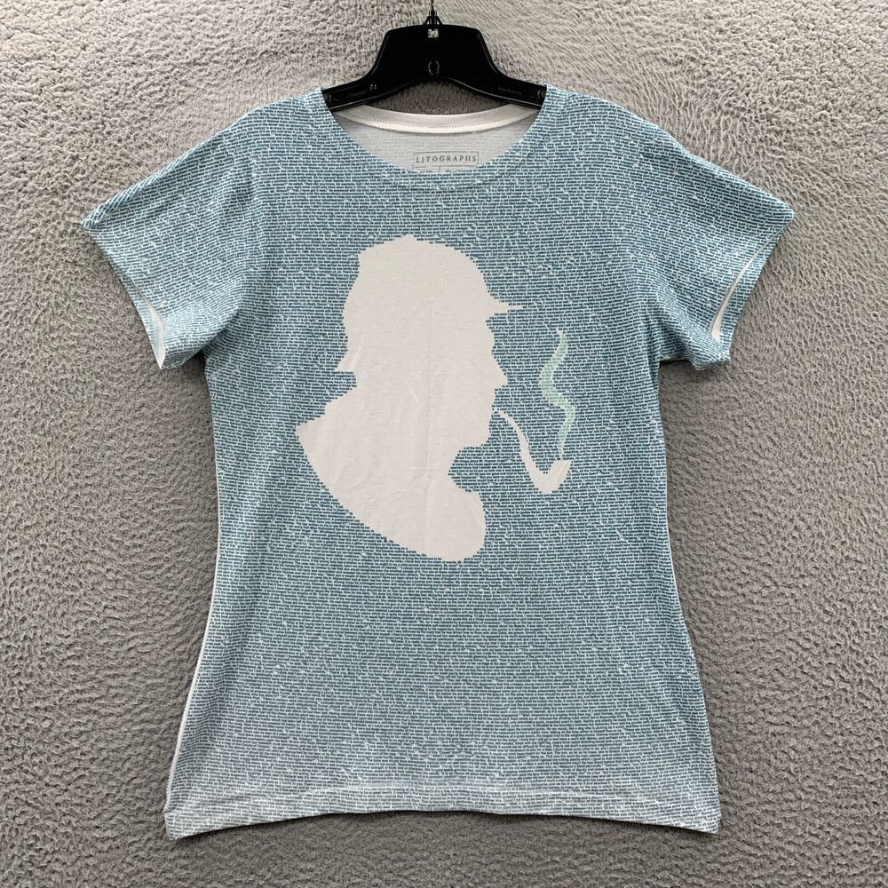 LITOGRAPHS Blouse Womens Large Top Short Sleeve White Blue